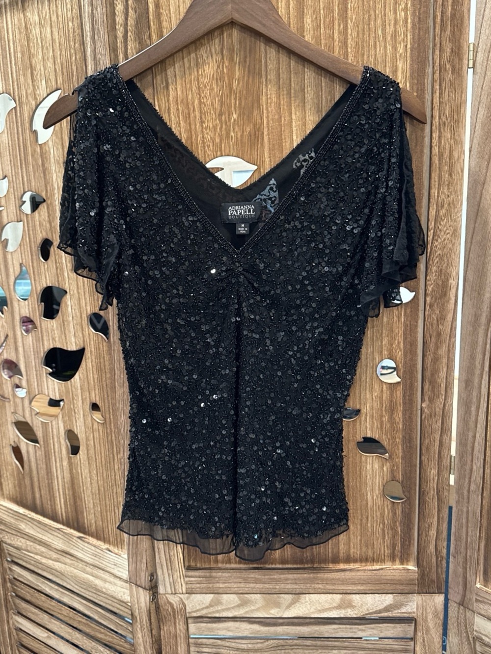 Adrianna Papell Boutique Black Sequin & Beaded V-Neck Tunic